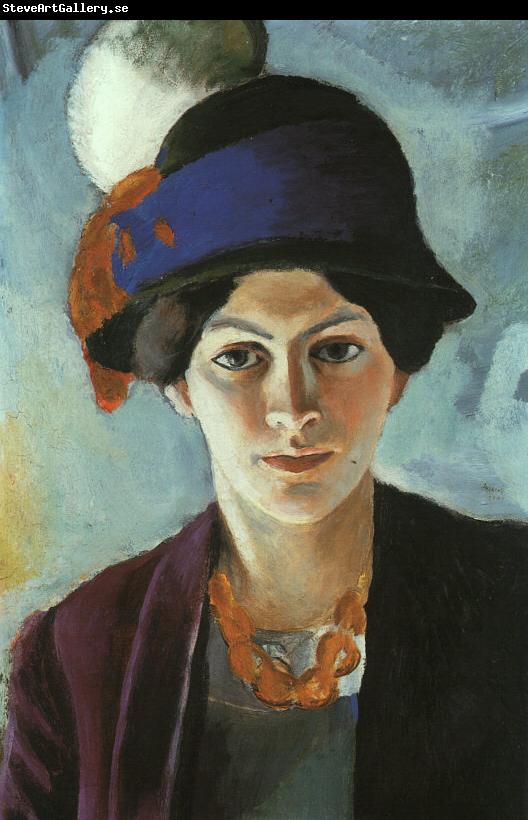 August Macke Portrait of the Artist's Wife Elisabeth with a Hat